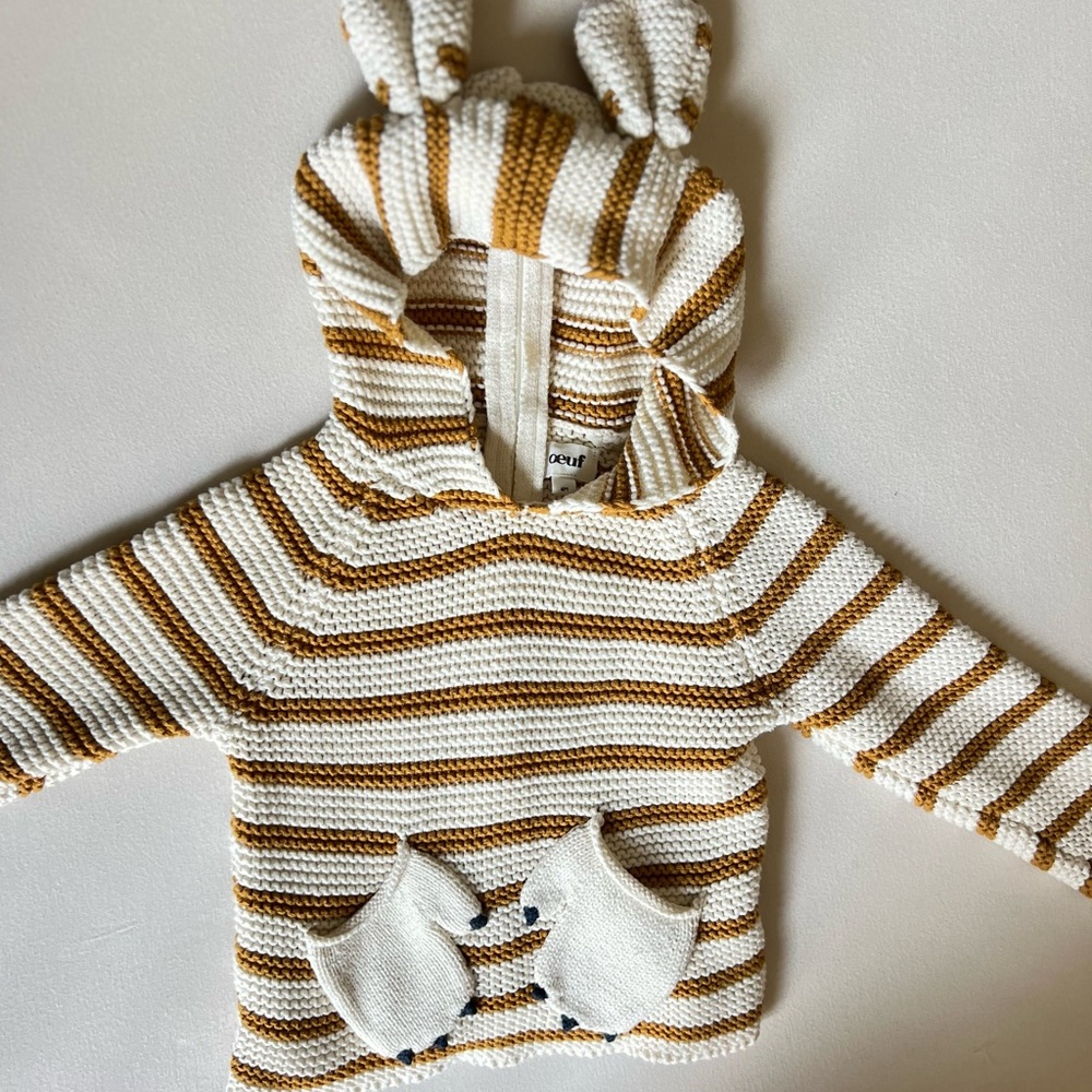 Oeuf Knit Baby Koala Sweater in White and Tan